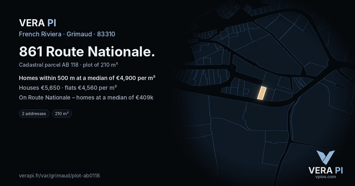 861 Route Nationale, Grimaud at night – the plot lit, the parcels around coloured by the prices near them