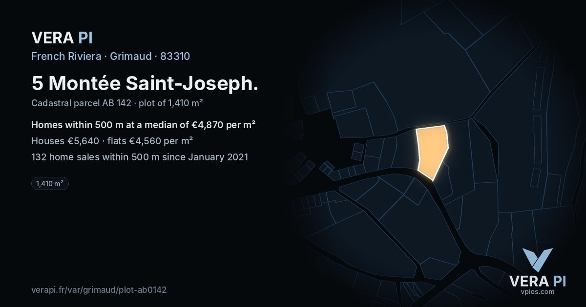 5 Montée Saint-Joseph, Grimaud at night – the plot lit, the parcels around coloured by the prices near them