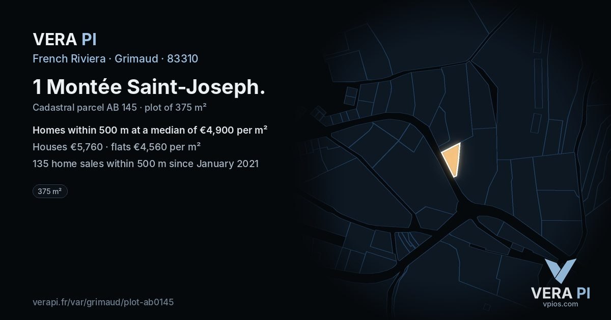 1 Montée Saint-Joseph, Grimaud at night – the plot lit, the parcels around coloured by the prices near them