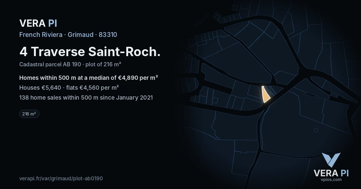 4 Traverse Saint-Roch, Grimaud at night – the plot lit, the parcels around coloured by the prices near them