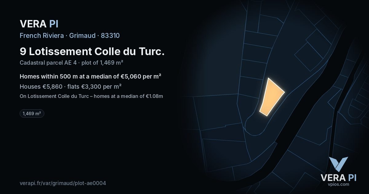 9 Lotissement Colle du Turc, Grimaud at night – the plot lit, the parcels around coloured by the prices near them