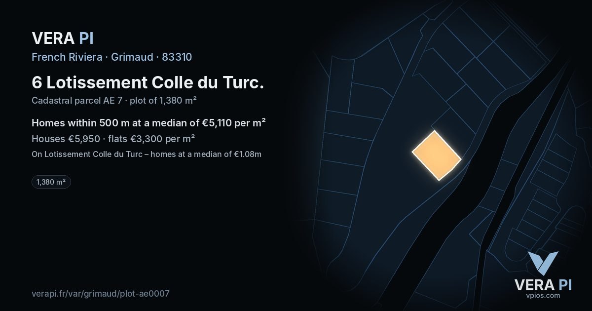 6 Lotissement Colle du Turc, Grimaud at night – the plot lit, the parcels around coloured by the prices near them