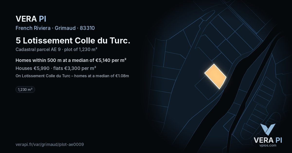 5 Lotissement Colle du Turc, Grimaud at night – the plot lit, the parcels around coloured by the prices near them