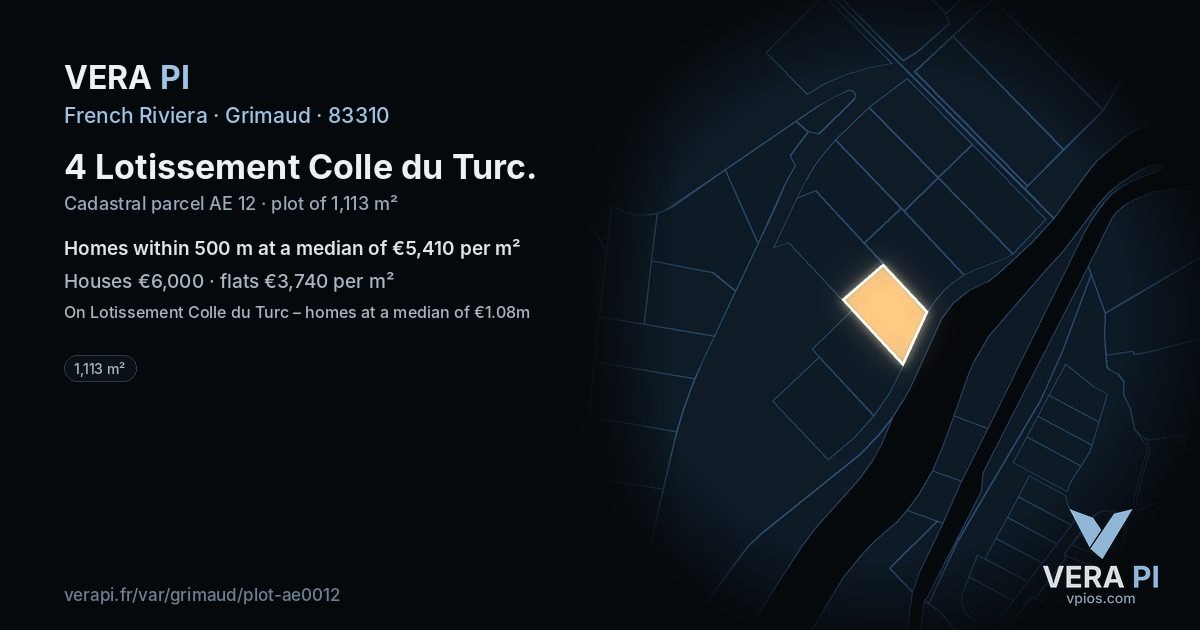 4 Lotissement Colle du Turc, Grimaud at night – the plot lit, the parcels around coloured by the prices near them