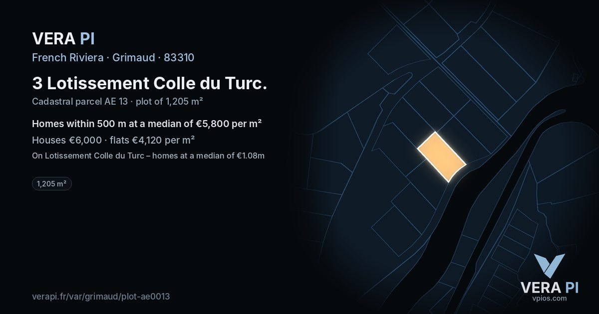3 Lotissement Colle du Turc, Grimaud at night – the plot lit, the parcels around coloured by the prices near them