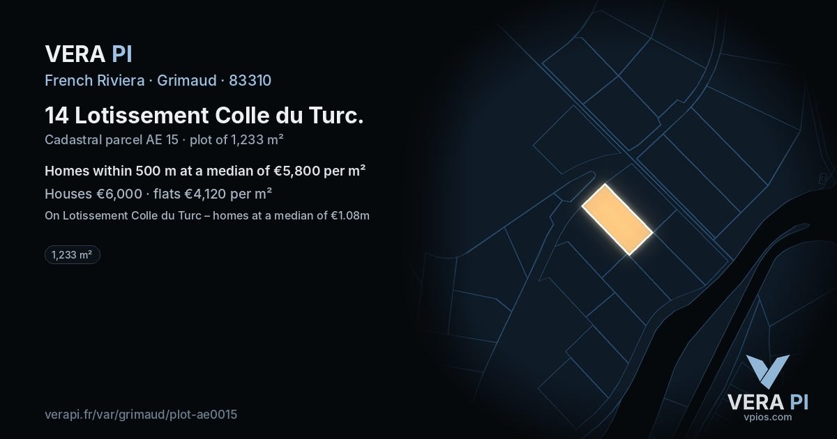 14 Lotissement Colle du Turc, Grimaud at night – the plot lit, the parcels around coloured by the prices near them