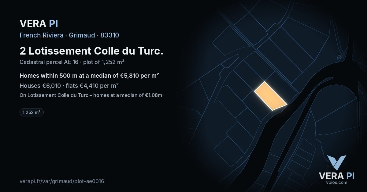 2 Lotissement Colle du Turc, Grimaud at night – the plot lit, the parcels around coloured by the prices near them