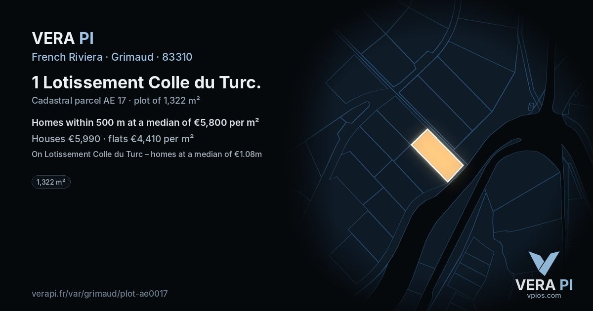 1 Lotissement Colle du Turc, Grimaud at night – the plot lit, the parcels around coloured by the prices near them