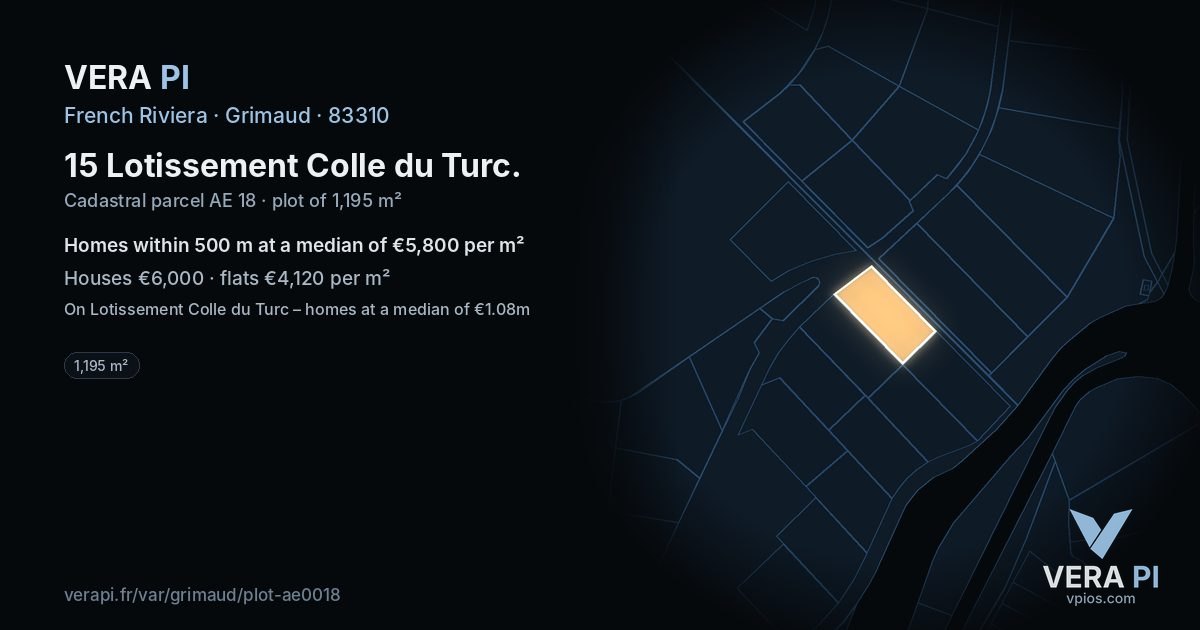 15 Lotissement Colle du Turc, Grimaud at night – the plot lit, the parcels around coloured by the prices near them
