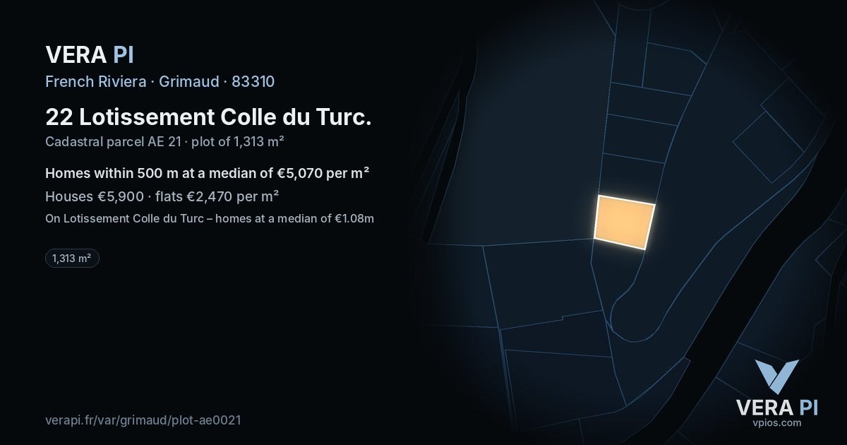 22 Lotissement Colle du Turc, Grimaud at night – the plot lit, the parcels around coloured by the prices near them