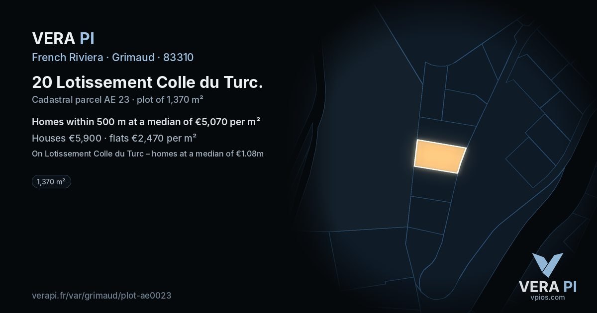 20 Lotissement Colle du Turc, Grimaud at night – the plot lit, the parcels around coloured by the prices near them