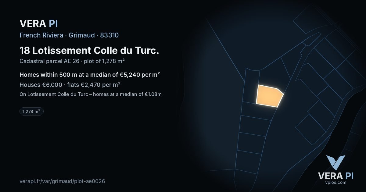 18 Lotissement Colle du Turc, Grimaud at night – the plot lit, the parcels around coloured by the prices near them