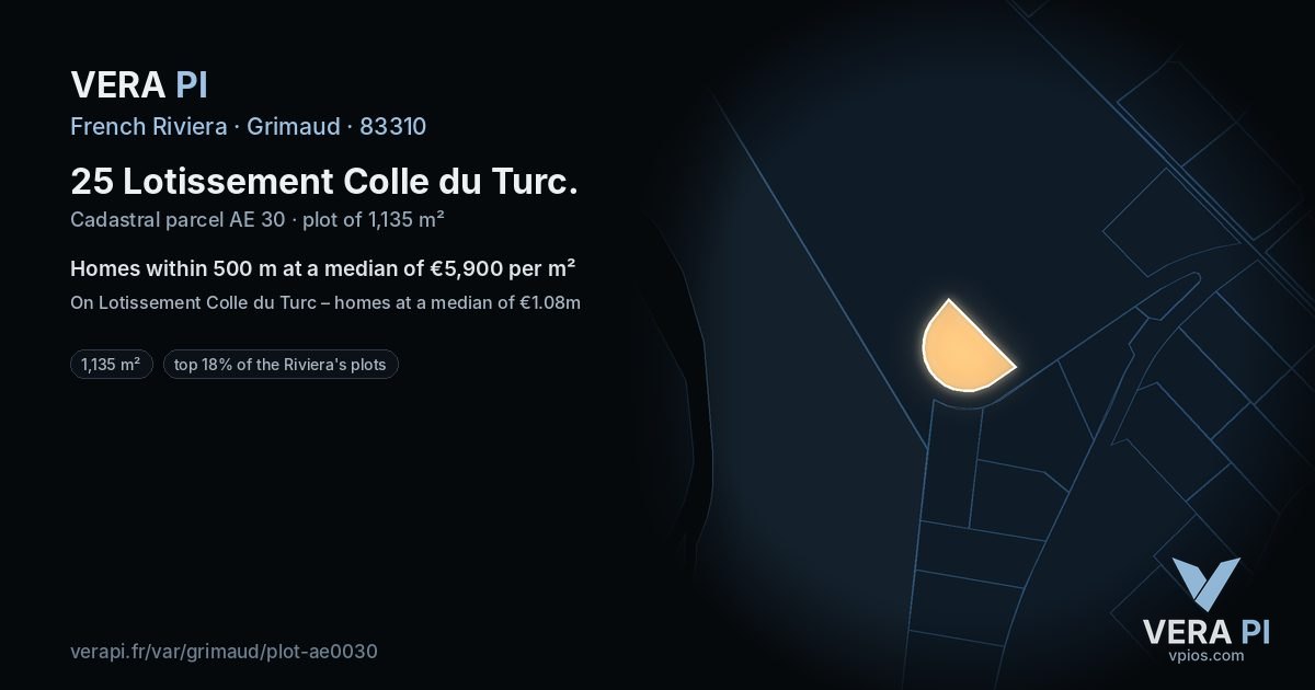 25 Lotissement Colle du Turc, Grimaud at night – the plot lit, the parcels around coloured by the prices near them