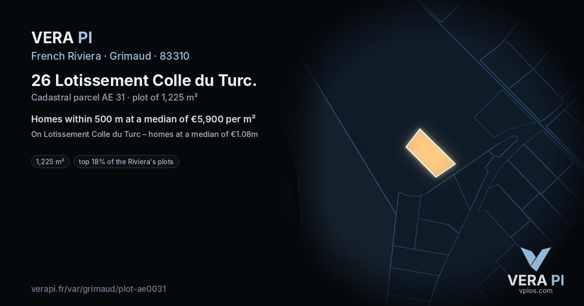 26 Lotissement Colle du Turc, Grimaud at night – the plot lit, the parcels around coloured by the prices near them