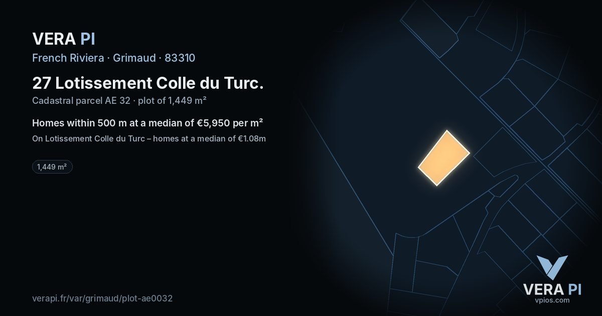27 Lotissement Colle du Turc, Grimaud at night – the plot lit, the parcels around coloured by the prices near them