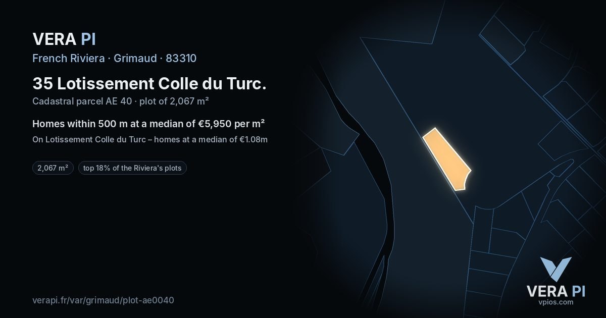 35 Lotissement Colle du Turc, Grimaud at night – the plot lit, the parcels around coloured by the prices near them