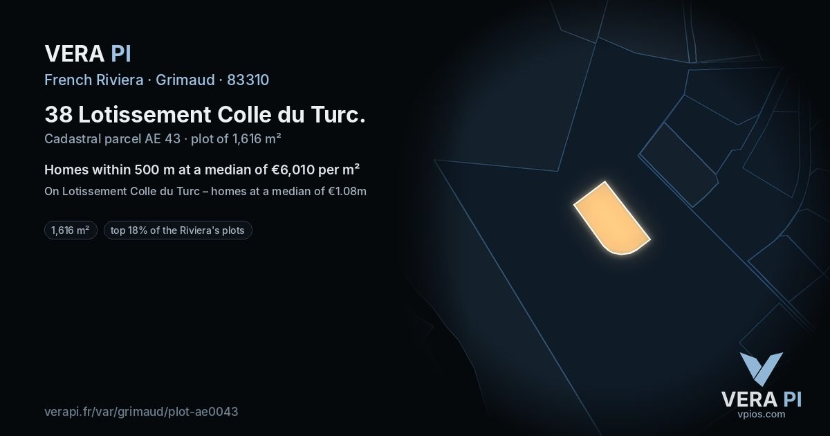 38 Lotissement Colle du Turc, Grimaud at night – the plot lit, the parcels around coloured by the prices near them