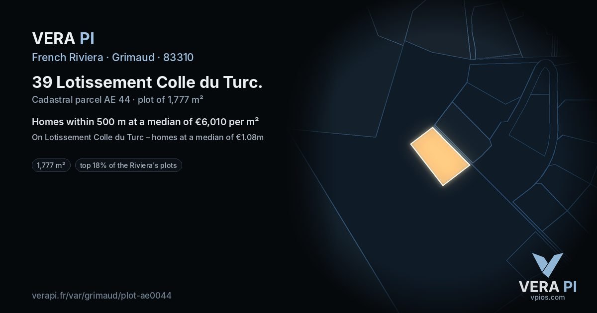 39 Lotissement Colle du Turc, Grimaud at night – the plot lit, the parcels around coloured by the prices near them
