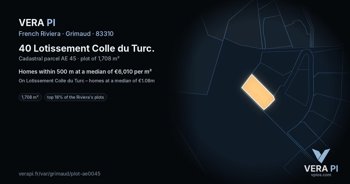 40 Lotissement Colle du Turc, Grimaud at night – the plot lit, the parcels around coloured by the prices near them
