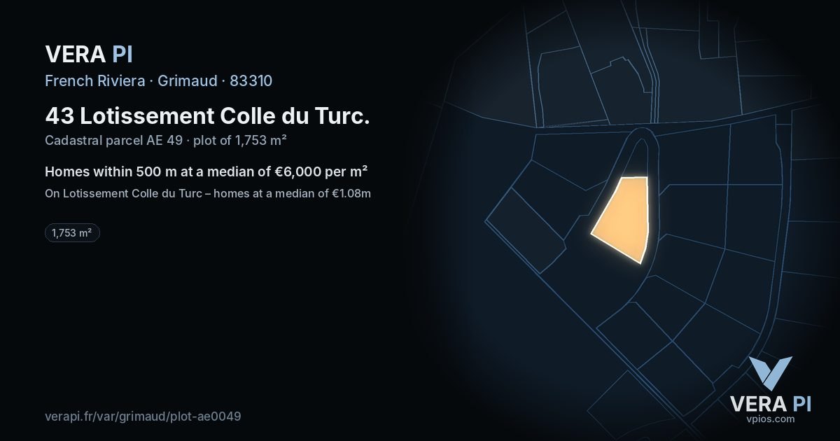 43 Lotissement Colle du Turc, Grimaud at night – the plot lit, the parcels around coloured by the prices near them