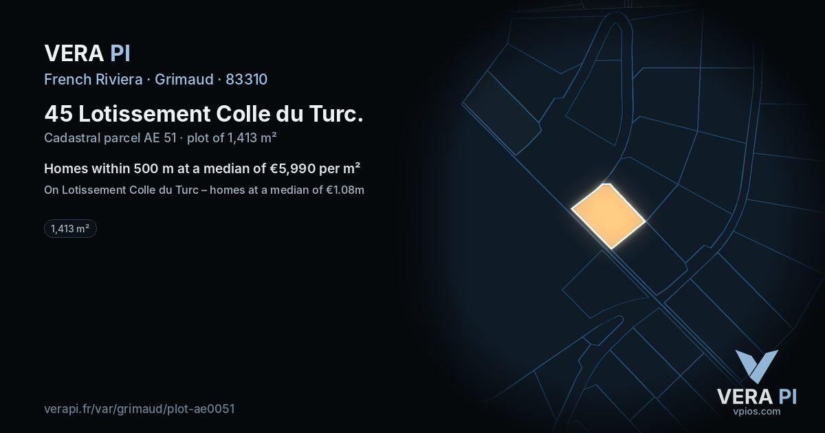 45 Lotissement Colle du Turc, Grimaud at night – the plot lit, the parcels around coloured by the prices near them