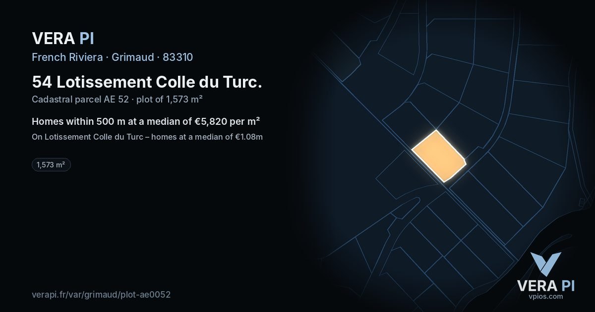 54 Lotissement Colle du Turc, Grimaud at night – the plot lit, the parcels around coloured by the prices near them