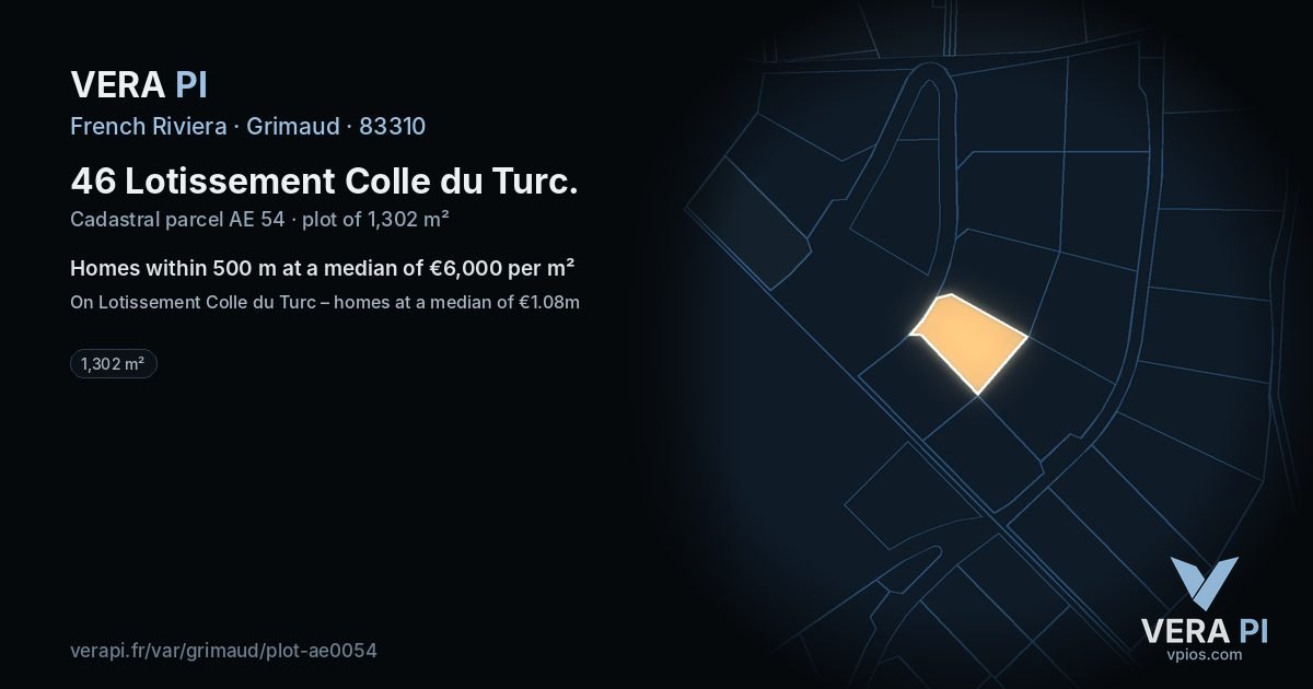 46 Lotissement Colle du Turc, Grimaud at night – the plot lit, the parcels around coloured by the prices near them