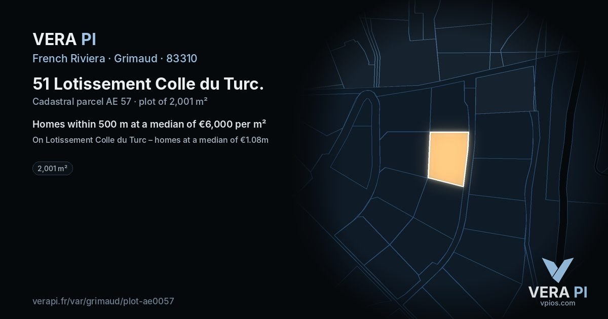 51 Lotissement Colle du Turc, Grimaud at night – the plot lit, the parcels around coloured by the prices near them