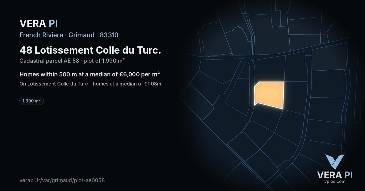 48 Lotissement Colle du Turc, Grimaud at night – the plot lit, the parcels around coloured by the prices near them