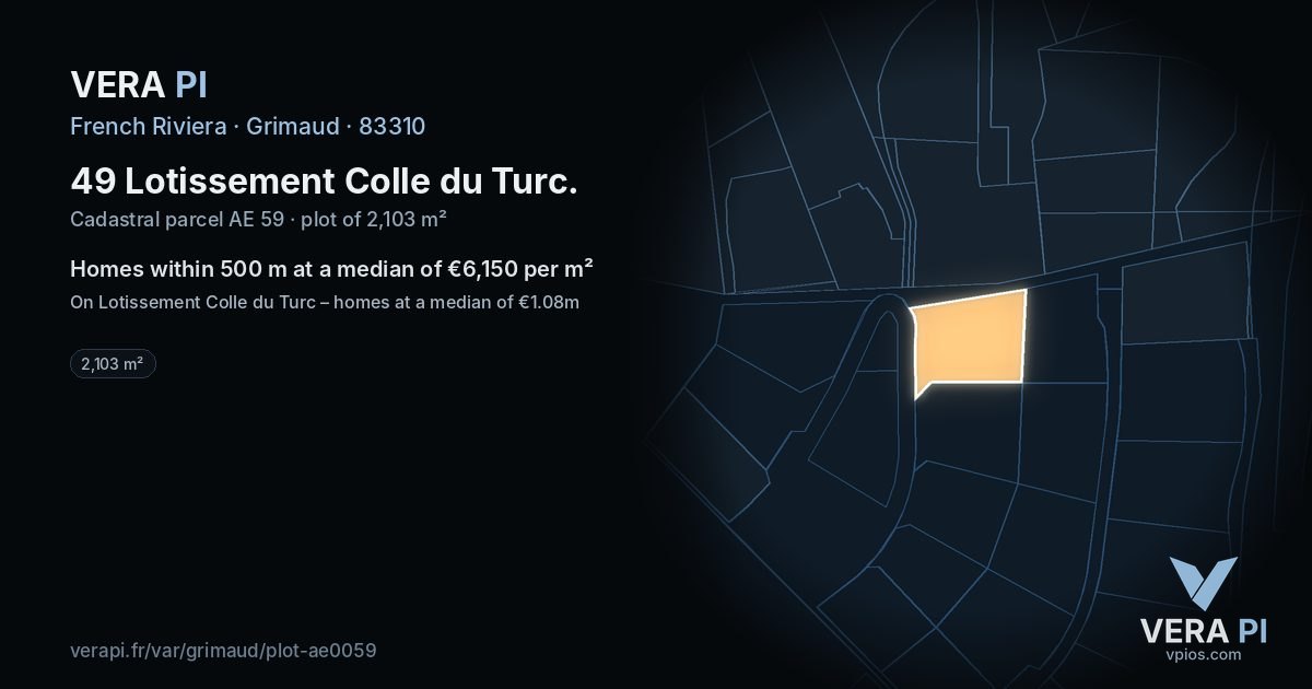 49 Lotissement Colle du Turc, Grimaud at night – the plot lit, the parcels around coloured by the prices near them