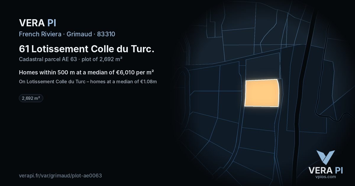 61 Lotissement Colle du Turc, Grimaud at night – the plot lit, the parcels around coloured by the prices near them