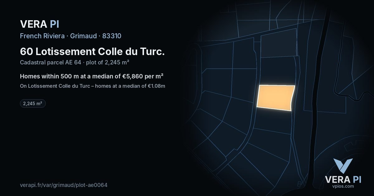 60 Lotissement Colle du Turc, Grimaud at night – the plot lit, the parcels around coloured by the prices near them