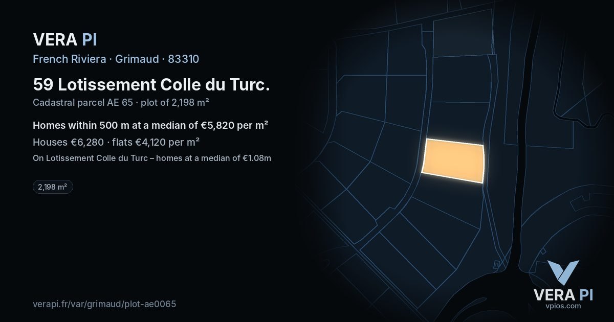 59 Lotissement Colle du Turc, Grimaud at night – the plot lit, the parcels around coloured by the prices near them