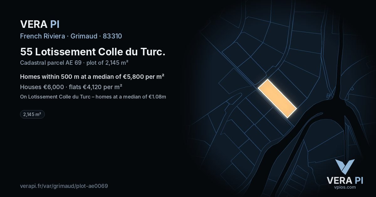 55 Lotissement Colle du Turc, Grimaud at night – the plot lit, the parcels around coloured by the prices near them