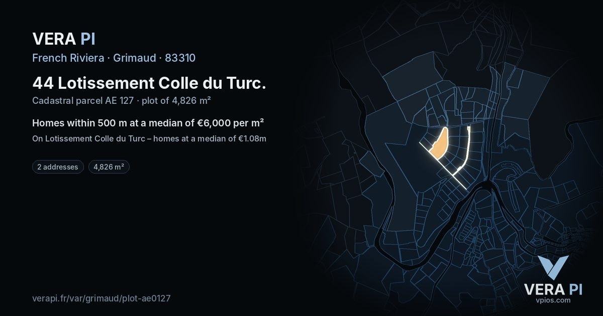 44 Lotissement Colle du Turc, Grimaud at night – the plot lit, the parcels around coloured by the prices near them