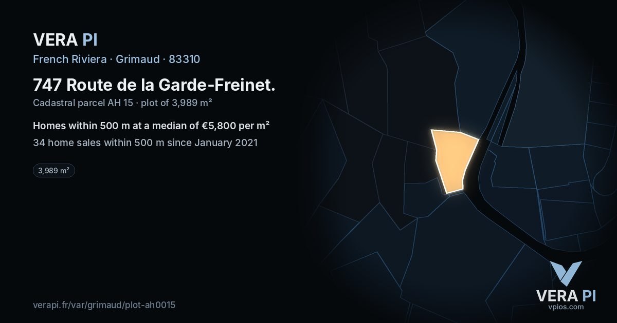 747 Route de la Garde-Freinet, Grimaud at night – the plot lit, the parcels around coloured by the prices near them