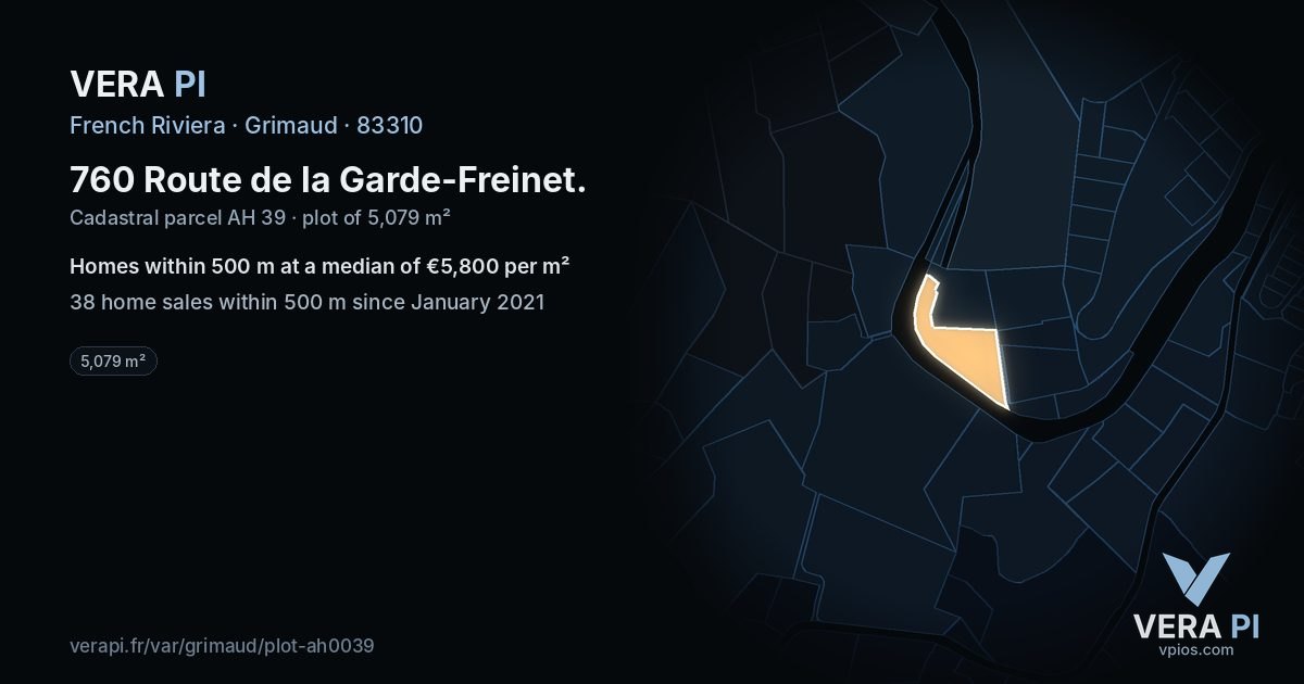 760 Route de la Garde-Freinet, Grimaud at night – the plot lit, the parcels around coloured by the prices near them
