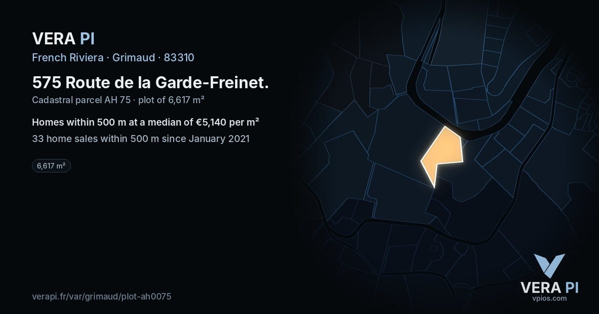 575 Route de la Garde-Freinet, Grimaud at night – the plot lit, the parcels around coloured by the prices near them