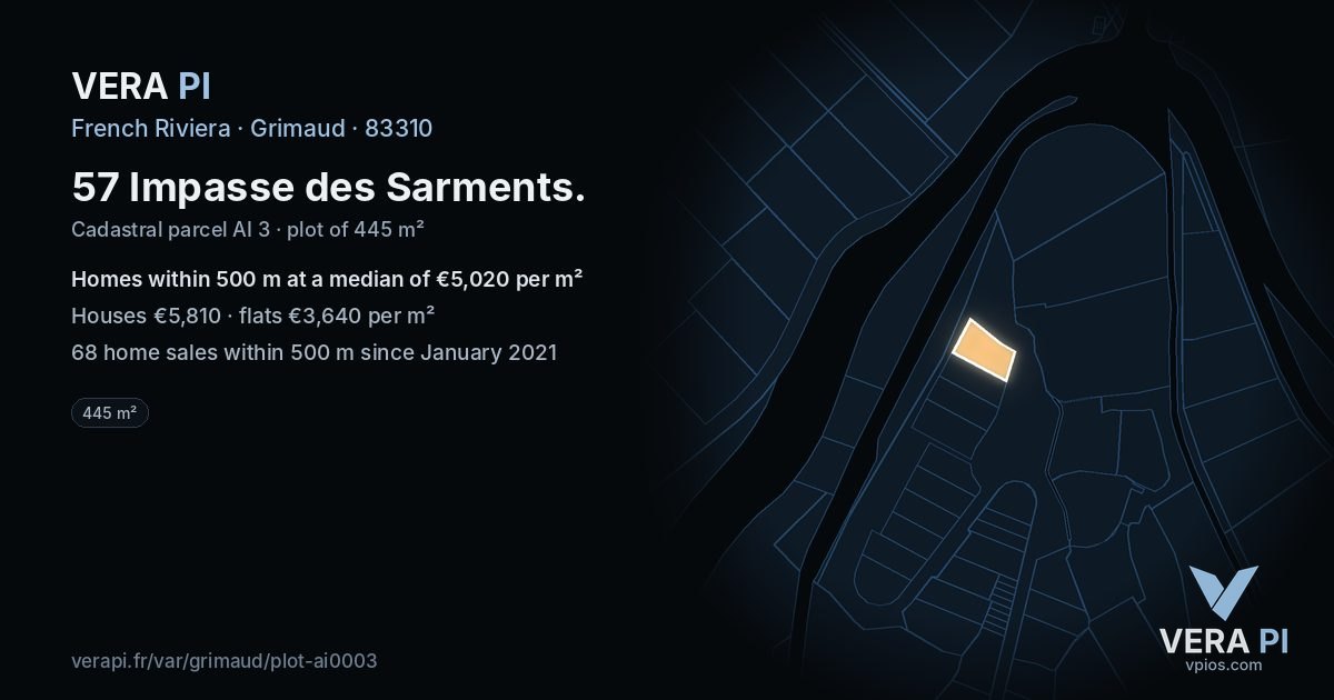 57 Impasse des Sarments, Grimaud at night – the plot lit, the parcels around coloured by the prices near them