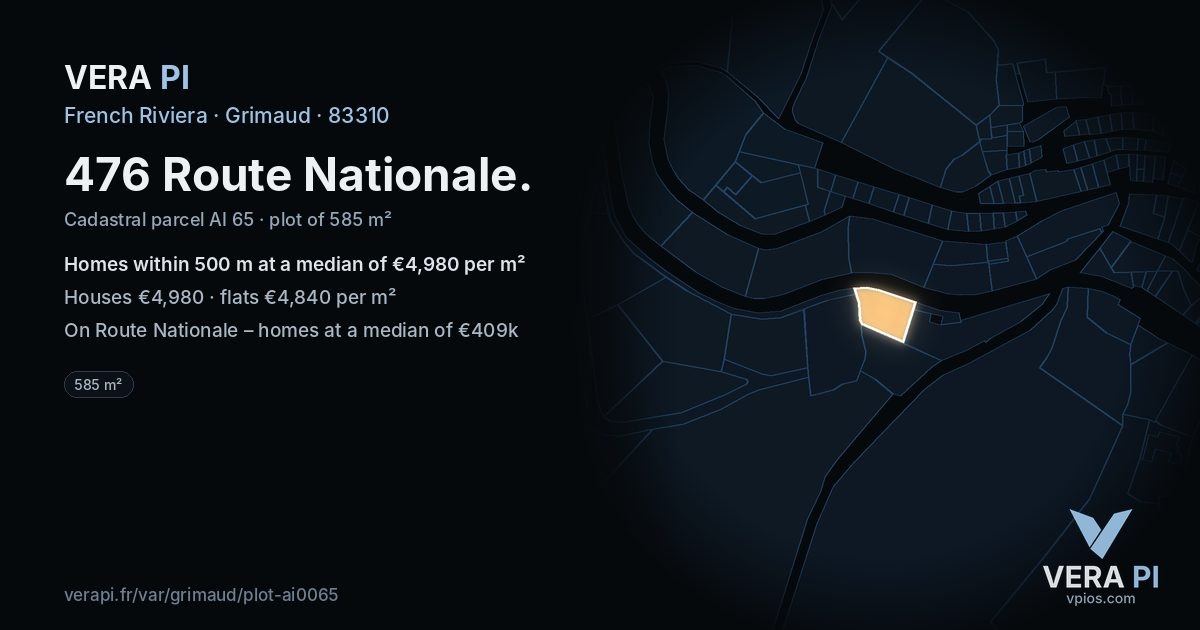 476 Route Nationale, Grimaud at night – the plot lit, the parcels around coloured by the prices near them