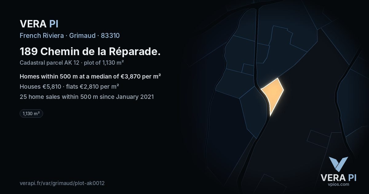 189 Chemin de la Réparade, Grimaud at night – the plot lit, the parcels around coloured by the prices near them