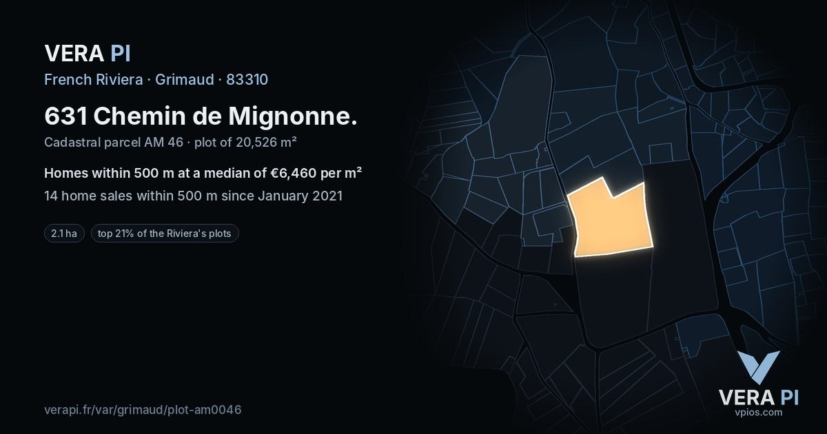 631 Chemin de Mignonne, Grimaud at night – the plot lit, the parcels around coloured by the prices near them