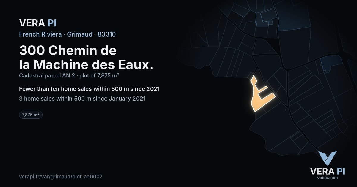 300 Chemin de la Machine des Eaux, Grimaud at night – the plot lit, the parcels around coloured by the prices near them
