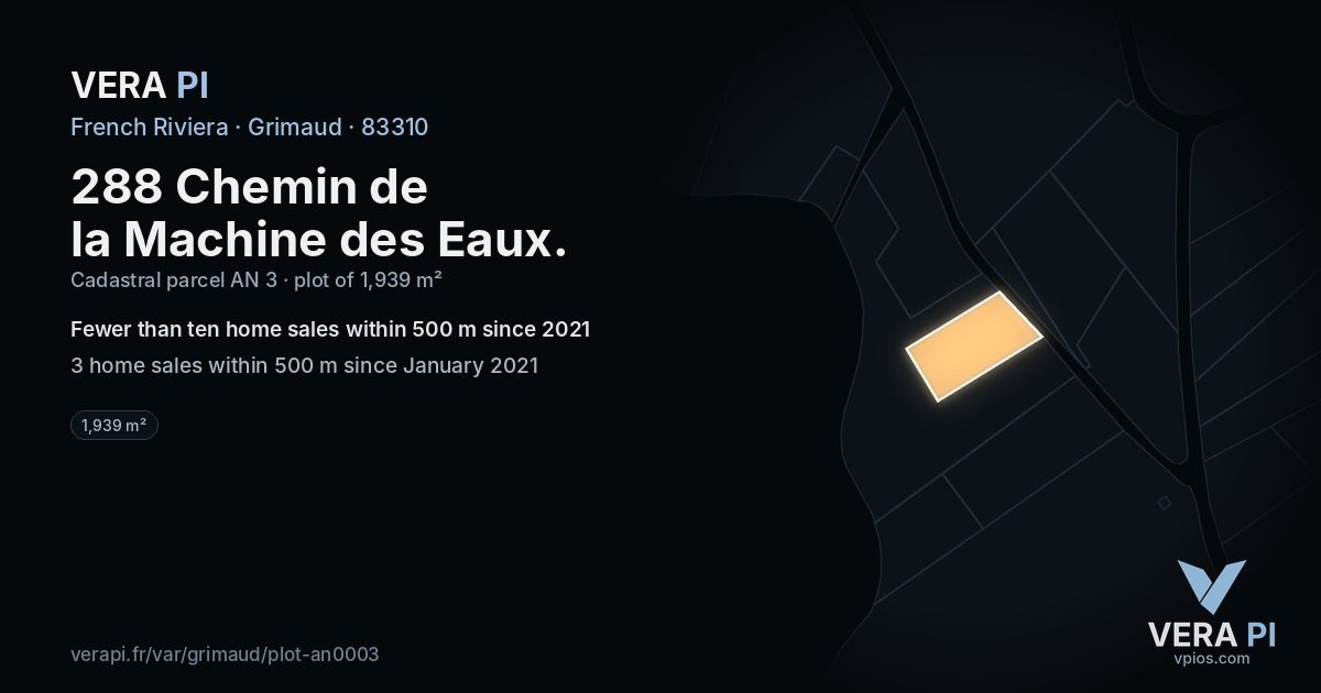 288 Chemin de la Machine des Eaux, Grimaud at night – the plot lit, the parcels around coloured by the prices near them