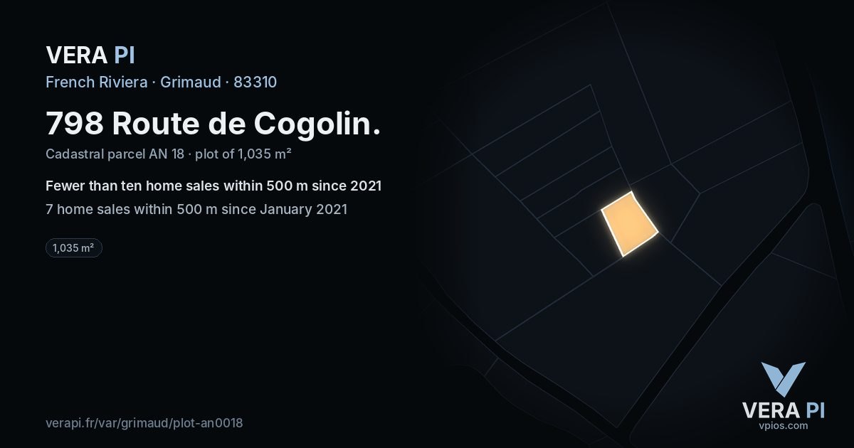 798 Route de Cogolin, Grimaud at night – the plot lit, the parcels around coloured by the prices near them