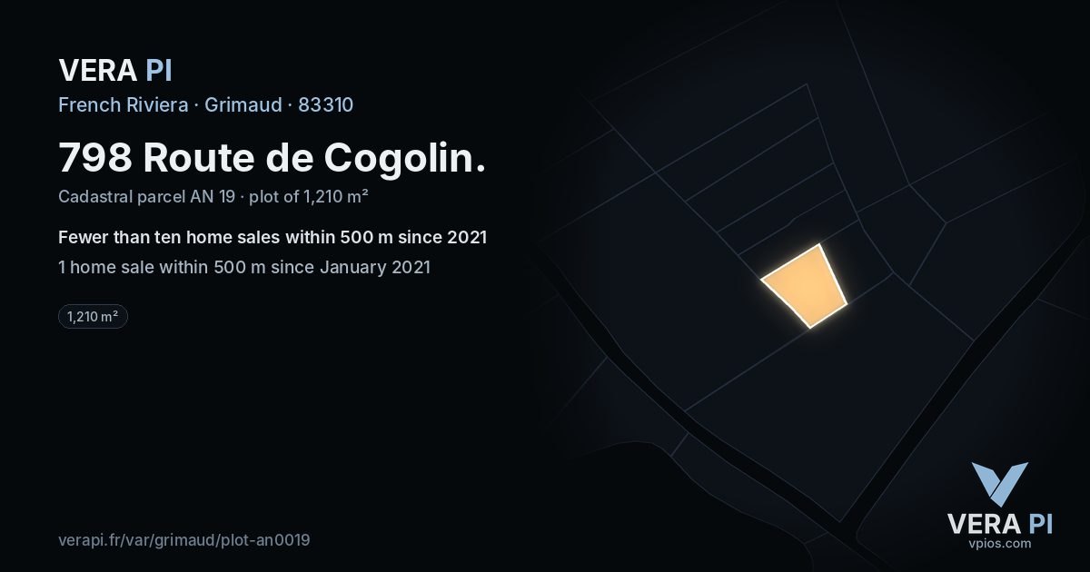 798 Route de Cogolin, Grimaud at night – the plot lit, the parcels around coloured by the prices near them