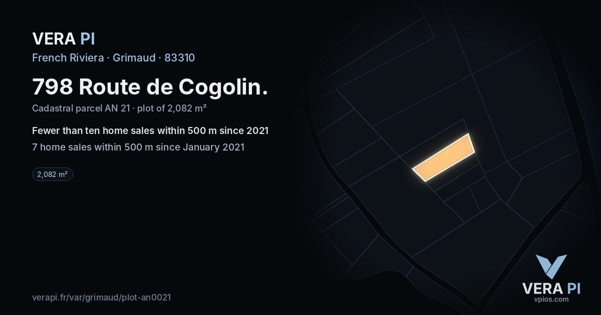 798 Route de Cogolin, Grimaud at night – the plot lit, the parcels around coloured by the prices near them