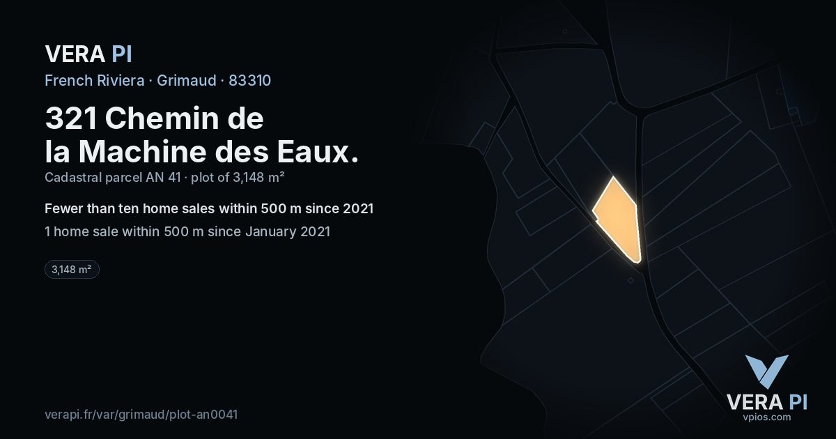 321 Chemin de la Machine des Eaux, Grimaud at night – the plot lit, the parcels around coloured by the prices near them