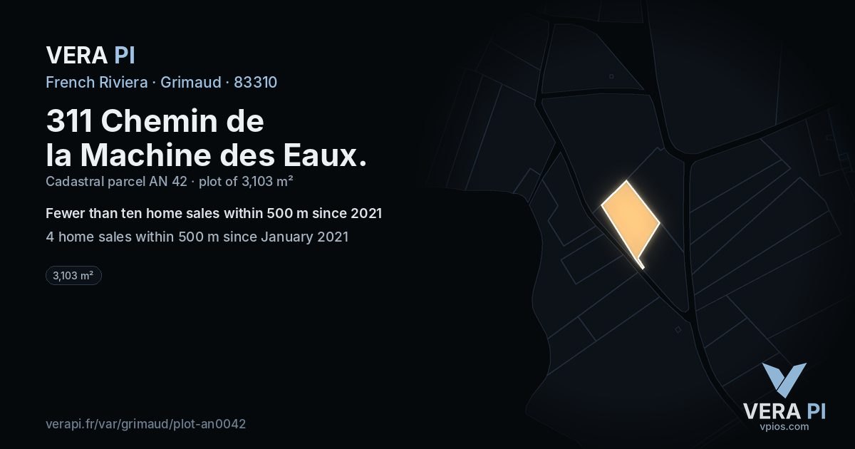 311 Chemin de la Machine des Eaux, Grimaud at night – the plot lit, the parcels around coloured by the prices near them