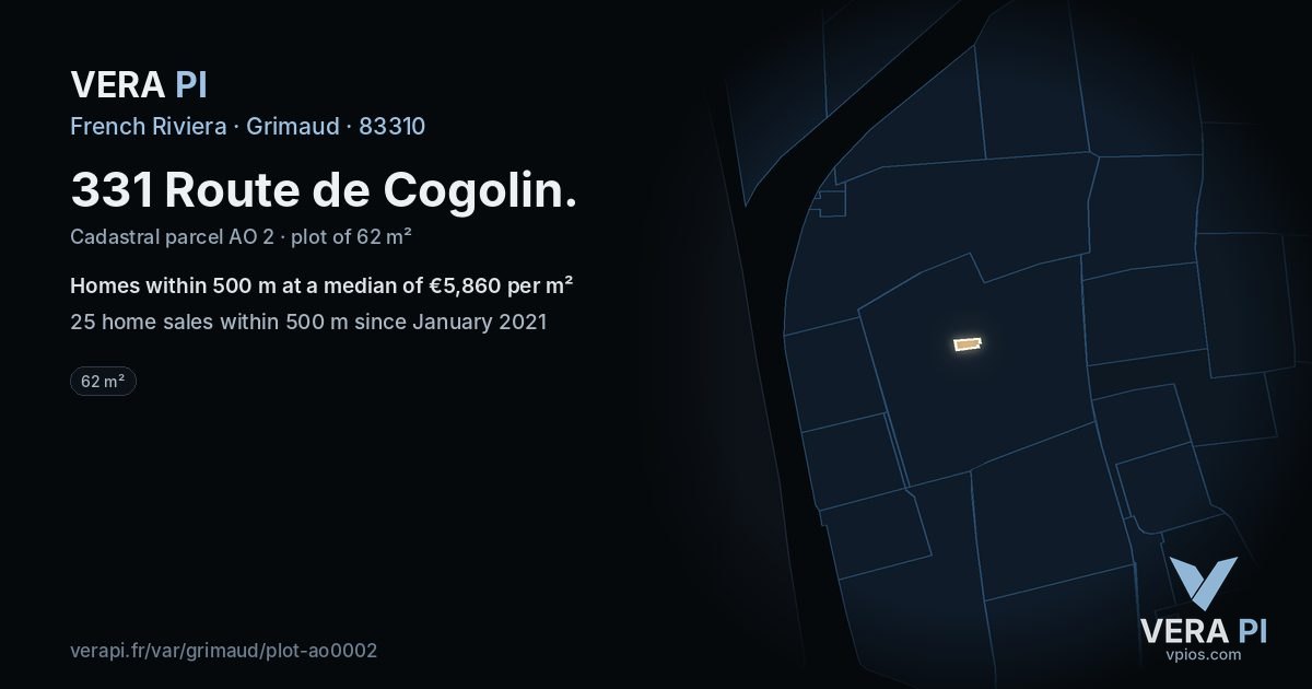 331 Route de Cogolin, Grimaud at night – the plot lit, the parcels around coloured by the prices near them